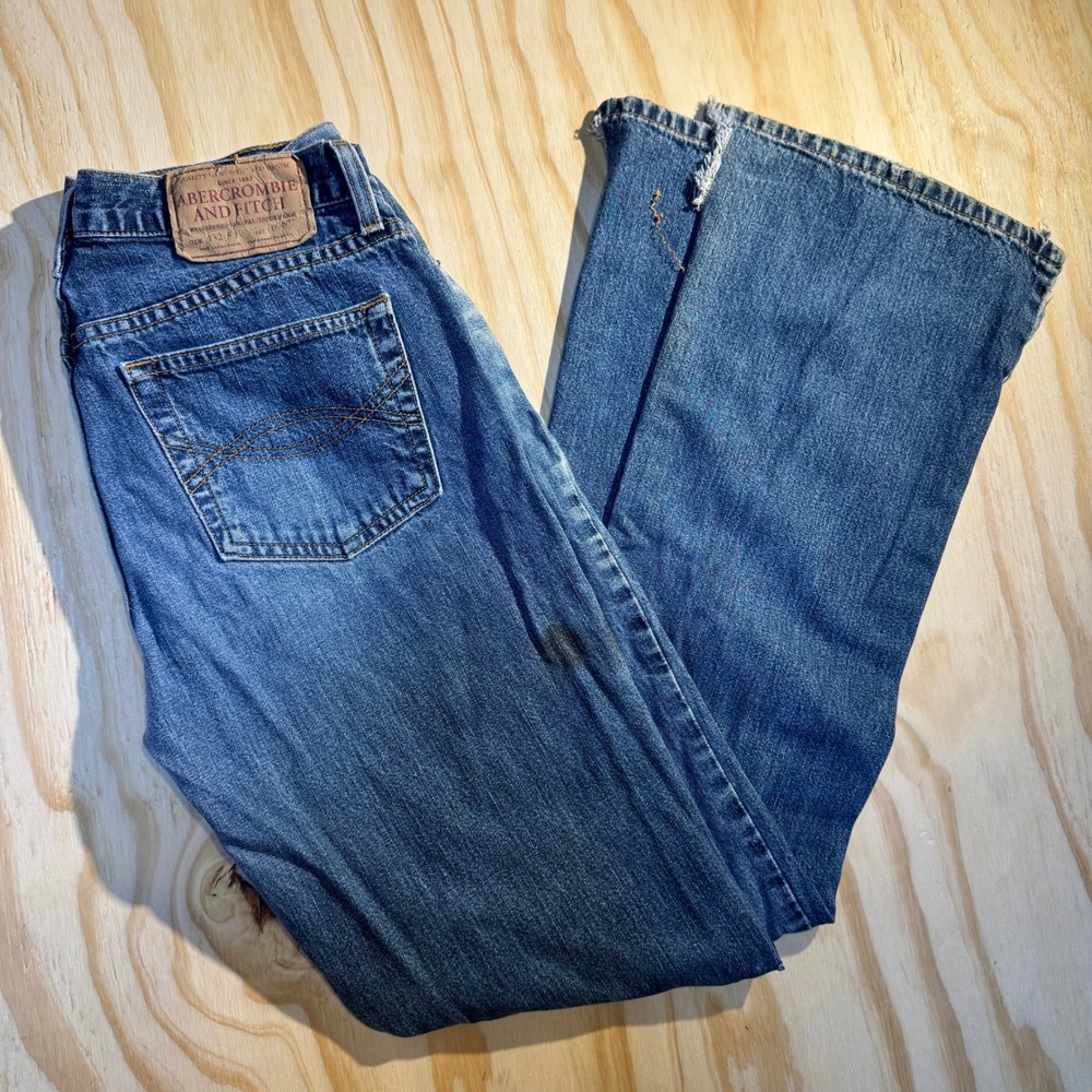 Abercrombie & Fitch Women's Distressed Bootcut Flare Denim Jeans Blue Size 4L